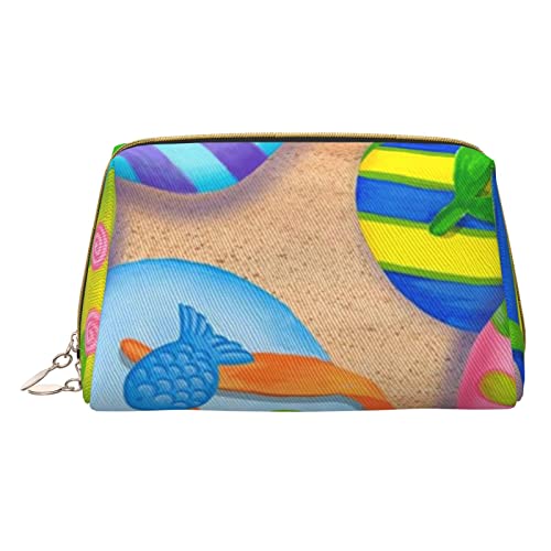 Minimalistische und stilvolle tragbare Make-up-Tasche aus Leder, Motiv: Ozean, Sonnenuntergang, bedruckte Kosmetiktasche für Mädchen und Damen, kleine Größe, Strand, Einheitsgröße von BVMPRS