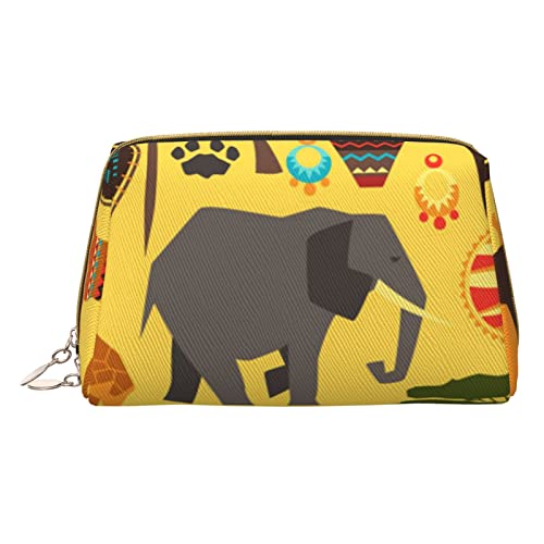 Minimalistische und stilvolle tragbare Make-up-Tasche aus Leder, Motiv: Regenbogenwolken, Regentropfen, bedruckte Kosmetiktasche für Mädchen und Damen, kleine Größe, Afrikanischer Elefant, von BVMPRS