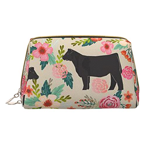 Minimalistische und stilvolle tragbare Make-up-Tasche aus Leder, Motiv: Schilf am Fluss, bedruckte Kosmetiktasche für Mädchen und Damen, kleine Größe, Flower Cow Farm1, Einheitsgröße von BVMPRS