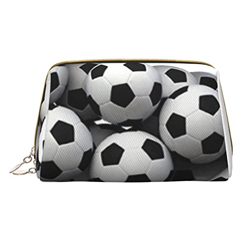 Minimalistische und stilvolle tragbare Make-up-Tasche aus Leder, Motiv: Schilf am Fluss, bedruckte Kosmetiktasche für Mädchen und Damen, kleine Größe, Fußball-Schriftzug, Einheitsgröße von BVMPRS