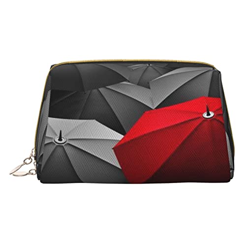 Minimalistische und stilvolle tragbare Make-up-Tasche aus Leder, Motiv: Traurigkeit, Sturmschirme, bedruckte Kosmetiktasche für Mädchen und Damen, kleine Größe, Sadness Stormy Day Regenschirme, von BVMPRS