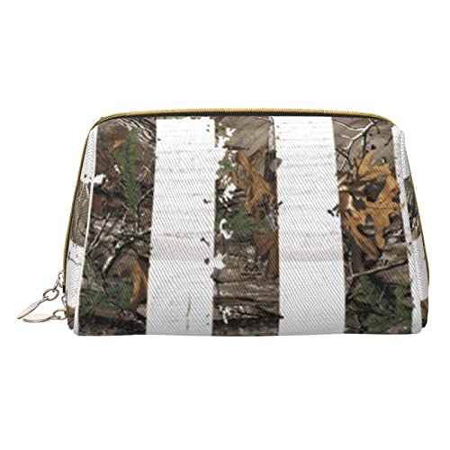 Minimalistische und stilvolle tragbare Make-up-Tasche aus Leder, Planetenmuster, bedruckte Kosmetiktasche für Mädchen und Damen, kleine Größe, Interstellare amerikanische Flagge, Camouflage, von BVMPRS