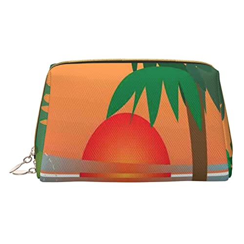 Minimalistische und stilvolle tragbare Make-up-Tasche aus Leder, Regenbogen-Druck, für Mädchen und Damen, kleine Größe, Strandparty, Sonnenuntergang, tropischer Urlaub, Einheitsgröße von BVMPRS