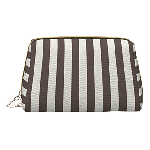 Minimalistische und stilvolle tragbare Make-up-Tasche aus Leder, braun gestreift, für Mädchen und Damen, kleine Größe, Braun gestreift, Einheitsgröße von BVMPRS