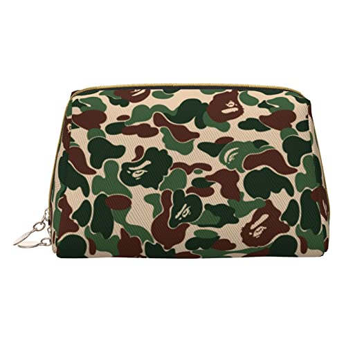 Minimalistische und stilvolle tragbare Make-up-Tasche aus Leder, große weiße Punkte, bedruckte Kosmetiktasche für Mädchen und Damen, kleine Größe, Aniaml Camouflage Grün, Einheitsgröße von BVMPRS