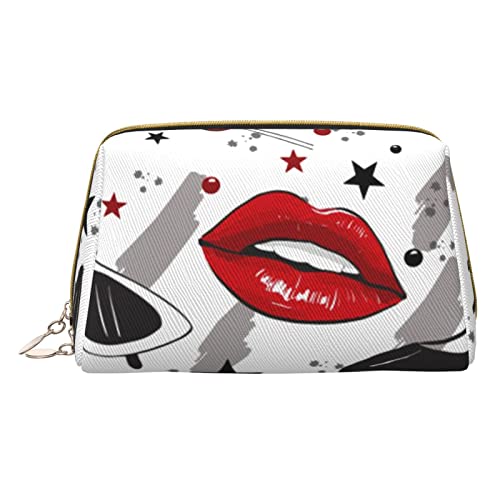 Minimalistische und stilvolle tragbare Make-up-Tasche aus Leder, große weiße Punkte, bedruckte Kosmetiktasche für Mädchen und Damen, kleine Größe, Lips High Heels, Einheitsgröße von BVMPRS