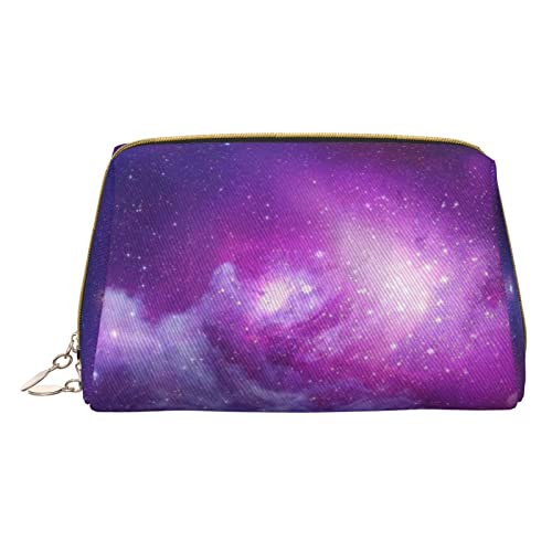 Minimalistische und stilvolle tragbare Make-up-Tasche aus Leder, große weiße Punkte, bedruckte Kosmetiktasche für Mädchen und Damen, kleine Größe, Purple & Blue Galaxy, Einheitsgröße von BVMPRS