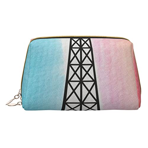 Minimalistische und stilvolle tragbare Make-up-Tasche aus Leder, grün gestreift, bedruckt, für Mädchen und Damen, kleine Größe, eifelturm-design, Einheitsgröße von BVMPRS