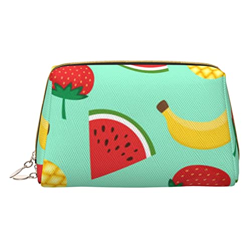 Minimalistische und stilvolle tragbare Make-up-Tasche aus Leder, malerisches Meerwasser, bedruckte Kosmetiktasche für Mädchen und Damen, kleine Größe, Bananen-Erdbeer-Ananas, Einheitsgröße von BVMPRS