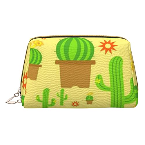 Minimalistische und stilvolle tragbare Make-up-Tasche aus Leder, mit Gänseblümchen-Motiv, für Mädchen und Damen, kleine Größe, Gelber Kaktus, Einheitsgröße von BVMPRS