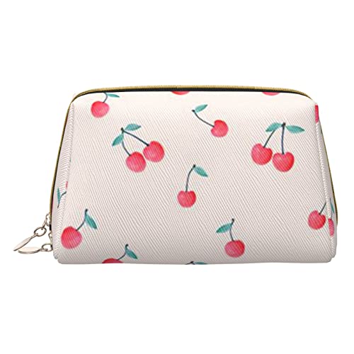 Minimalistische und stilvolle tragbare Make-up-Tasche aus Leder, mit Gänseblümchen-Motiv, für Mädchen und Damen, kleine Größe, Süße rote Kirsche., Einheitsgröße von BVMPRS