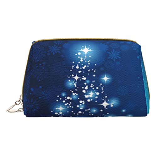 Minimalistische und stilvolle tragbare Make-up-Tasche aus Leder, mit schwarzen Punkten, für Mädchen und Damen, kleine Größe, Blaue Weihnachts-Schneeflocke, Einheitsgröße von BVMPRS