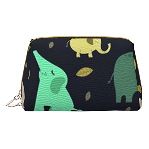 Minimalistische und stilvolle tragbare Make-up-Tasche aus Leder, niedliches Tiermotiv, für Mädchen und Damen, kleine Größe, Farbenfroher Elefant und Blatt, Einheitsgröße von BVMPRS