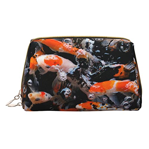 Minimalistische und stilvolle tragbare Make-up-Tasche aus Leder, rosa Flamingo-Druck, für Mädchen und Damen, kleine Größe, Japan Fancy Karpfenfische, Einheitsgröße von BVMPRS