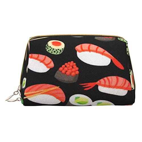 Minimalistische und stilvolle tragbare Make-up-Tasche aus Leder, rosa Flamingo-Druck, für Mädchen und Damen, kleine Größe, Japanische Sushi-Garnelen, Einheitsgröße von BVMPRS