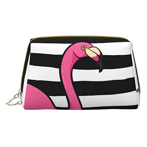 Minimalistische und stilvolle tragbare Make-up-Tasche aus Leder, rosa Flamingo-Druck, für Mädchen und Damen, kleine Größe, Rosa Flamingo, Einheitsgröße von BVMPRS