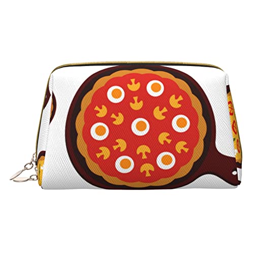 Minimalistische und stilvolle tragbare Make-up-Tasche aus Leder, rot gestreift, für Mädchen und Damen, kleine Größe, Pizza Food, Einheitsgröße von BVMPRS