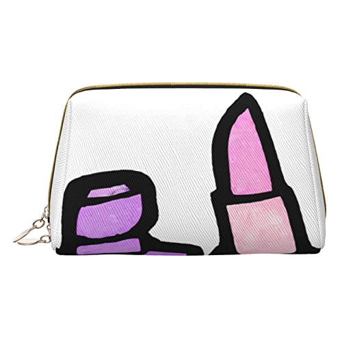 Minimalistische und stilvolle tragbare Make-up-Tasche aus Leder, violettes Kosmetik-Muster, bedruckte Kosmetiktasche für Mädchen und Damen, kleine Größe, violettes Kosmetikmuster, Einheitsgröße, lila von BVMPRS