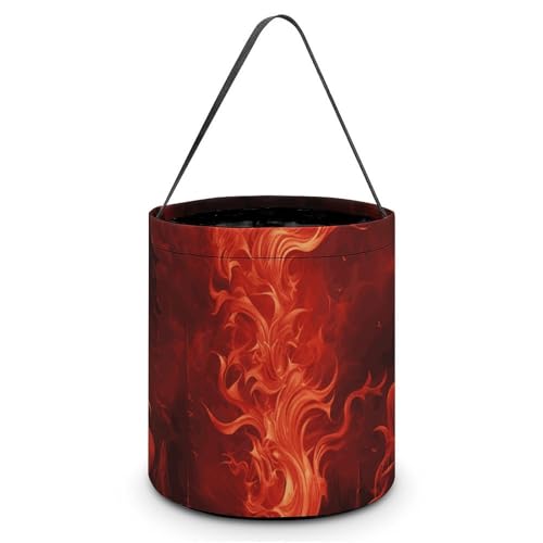 Maße (B x L x L): 20 x 21 x 18 cm. Halloween-Tragetasche, rote Flamme, bedruckte Süßigkeitentüten – wiederverwendbar für Partys und Geschenke von BVNMT