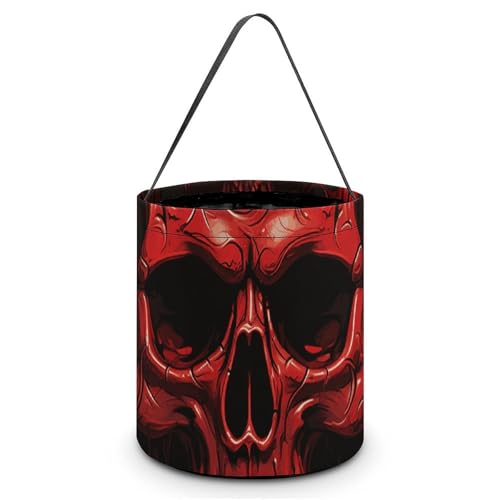 Maße (B x L x L): 20 x 21 x 18 cm. Halloween-Tragetasche, rote Totenköpfe, bedruckte Süßigkeitentüten – wiederverwendbar für Partys und Geschenke von BVNMT