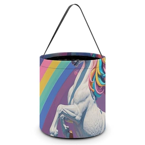 Maße (B x L x L): 20 x 21 x 18 cm. Halloween-Tragetasche, stehend in Regenbogen-bedruckten Süßigkeitentüten – wiederverwendbar für Partys und Geschenke von BVNMT