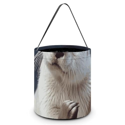 Maße (B x L x L): 20 x 21 x 18 cm. Halloween-Tragetasche, weißer Otter-bedruckte Süßigkeitentüten – wiederverwendbar für Partys und Geschenke von BVNMT