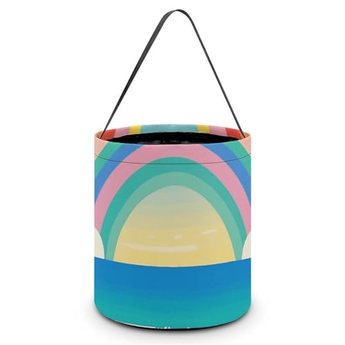 [Maße: 20 x 21 x 18 cm (B x L x L); Halloween-Tragetasche, Cartoon-Regenbogen-Strand-bedruckte Süßigkeitentüten – wiederverwendbar für Partys und Geschenke von BVNMT