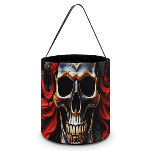 Maße: 20 x 21 x 18 cm (B x L x L); Halloween-Tragetasche, Piratenschädel, bedruckte Süßigkeitentüten – wiederverwendbar für Partys und Geschenke von BVNMT