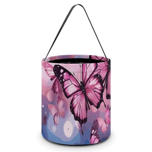 [Maße: 20 x 21 x 18 cm (B x L x L); Halloween-Tragetasche, rosa Schmetterlinge, bedruckte Süßigkeitentüten – wiederverwendbar für Partys und Geschenke von BVNMT