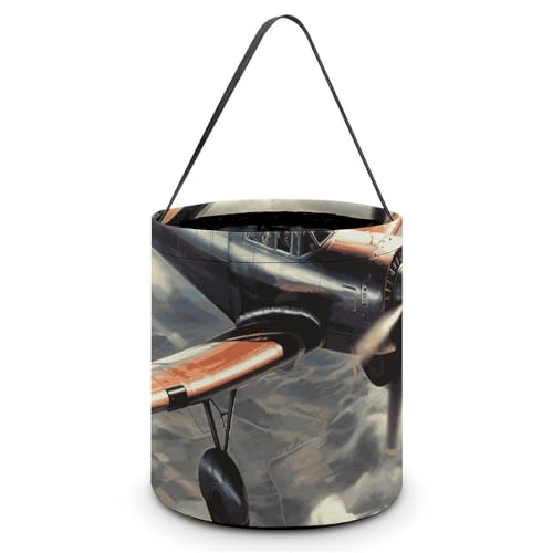 Maße: 20 x 21 x 18 cm (B x L x L): Halloween-Tragetasche, Retro-Flugzeug, bedruckte Süßigkeitentüten – wiederverwendbar für Partys und Geschenke von BVNMT