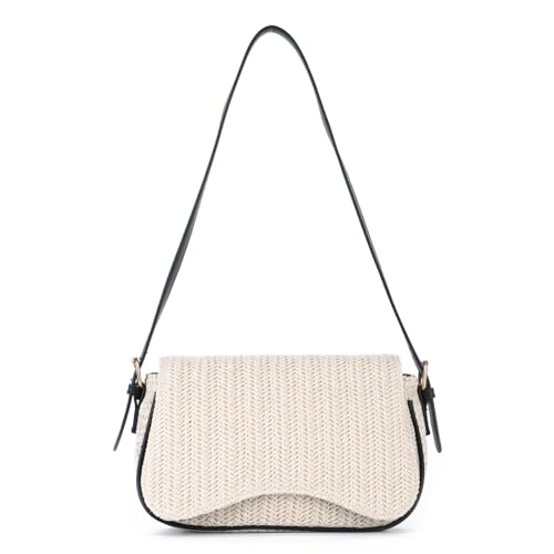 BWBIKE Damen Raffia Woven Umhängetasche - Trendige Hobo Geldbörse mit Reißverschluss, kleine Umhängetasche für den Alltag, Schwarz von BWBIKE