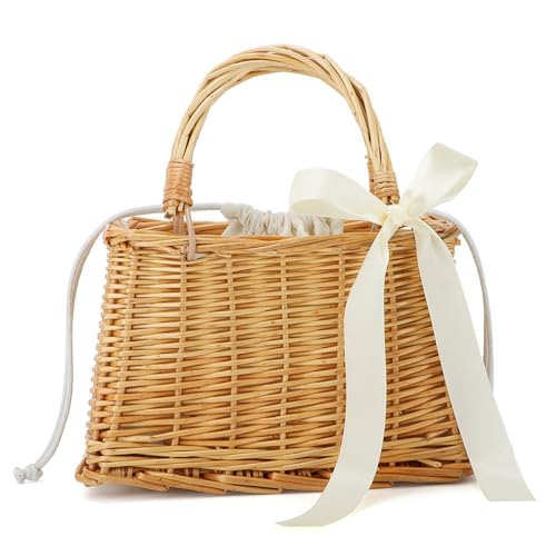 BWBIKE Damen Strandtasche aus natürlichem Rattan - Handgewebte Tote Purse aus Weide, Boho Straw Basket Umhängetasche für Sommer, Reisen & Shopping, Quadrat von BWBIKE
