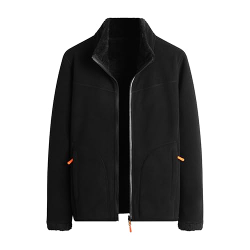 BWBIKE Damen Warm Zip Up Langarm Weiche Polar Fuzzy Fleece Jacke Doppelt gefütterter Outdoor Recreation Reversible Mantel für Herbst Winter, Schwarz, XL von BWBIKE