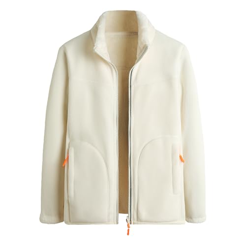 BWBIKE Damen Warm Zip Up Langarm Weiche Polar Fuzzy Fleece Jacke Doppelt gefütterter Outdoor Recreation Reversible Mantel für Herbst Winter, Weiß, XXL von BWBIKE