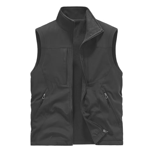 BWBIKE Herren Fleeceweste Reversible Wear Ärmellose Jacken Plus Velvet Outdoor Winddichte Verdickungsweste Weiche Polarfleeceweste mit durchgehendem Reißverschluss,Grau,L von BWBIKE
