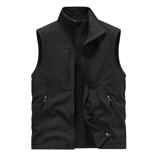 BWBIKE Herren Fleeceweste Reversible Wear Ärmellose Jacken Plus Velvet Outdoor Winddichte Verdickungsweste Weiche Polarfleeceweste mit durchgehendem Reißverschluss,Schwarz,XL von BWBIKE