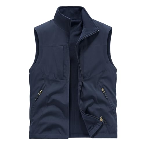 BWBIKE Herren Fleeceweste Reversible Wear Ärmellose Jacken Plus Velvet Outdoor Winddichte Verdickungsweste Weiche Polarfleeceweste mit durchgehendem Reißverschluss,Blau,M von BWBIKE