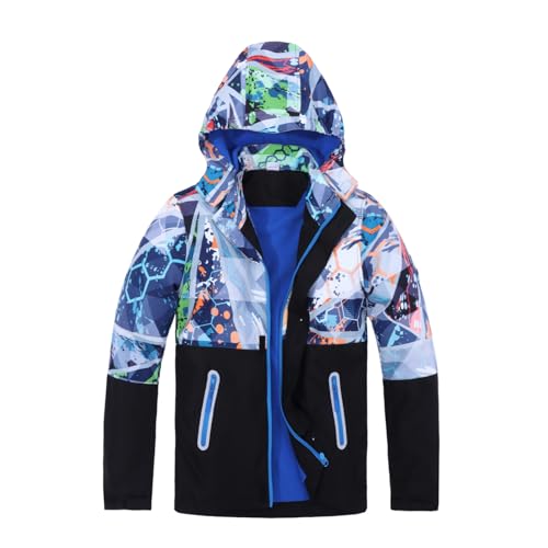 BWBIKE Jungen Wasserdichte Kapuzenjacke Kinder Colorblock Leichte Windjacke Kind Fleece Gefüttert Outdoor Winddichte Jacke von BWBIKE