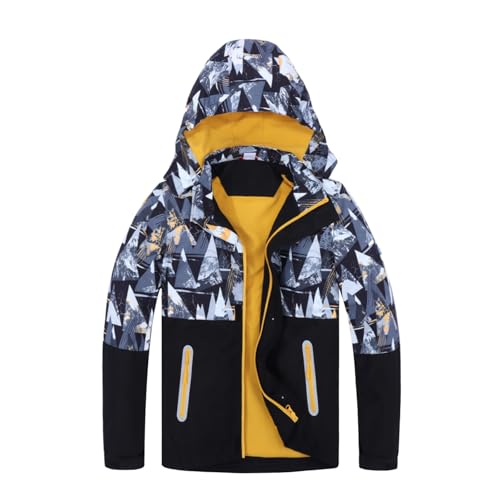 BWBIKE Jungen Wasserdichte Kapuzenjacke Kinder Colorblock Leichte Windjacke Kind Fleece Gefüttert Outdoor Winddichte Jacke von BWBIKE