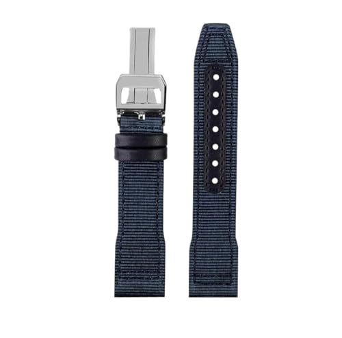 BWBVHRHZY 20 21 22mm Blau Grün Armband Passend for IWC Nylon Leder Armband Big Pilot Little Prince Mark 18 Uhrenarmband(Blue silver folding,21mm) von BWBVHRHZY