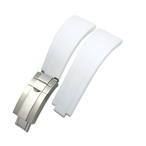 BWBVHRHZY 20 mm 21 mm Gummi-Armband mit kurzer Schnalle, passend for Rolex, passend for Daytona Submariner Role OYSTERFLEX Yacht Master, kleines Handgelenk-Silikonarmband(White-Buckle,21mm) von BWBVHRHZY