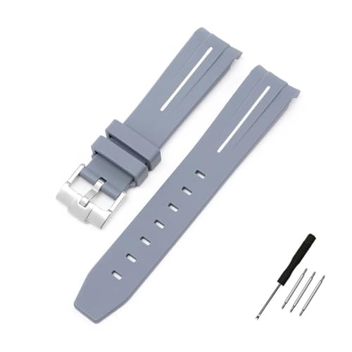 BWBVHRHZY 20 mm gebogenes End-Schnittstellen-Gummi-Uhrenarmband, passend for Omega, passend for Moonswatch, gemeinsame Konstellation, Herren- und Damen-Sportuhrenarmband(Dk grey white line) von BWBVHRHZY