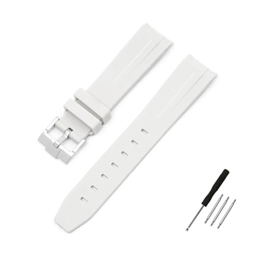 BWBVHRHZY 20 mm gebogenes End-Schnittstellen-Gummi-Uhrenarmband, passend for Omega, passend for Moonswatch, gemeinsame Konstellation, Herren- und Damen-Sportuhrenarmband(Light grey wh line) von BWBVHRHZY