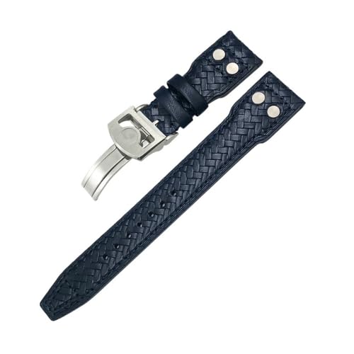 BWBVHRHZY 20mm 21mm 22mm Nietengewebtes Leder-Uhrenarmband passend for IWC Big Pilot Portugieser Pilot IW3777 passend for Seiko-Uhrenarmband(Blue Silver Round,22mm) von BWBVHRHZY