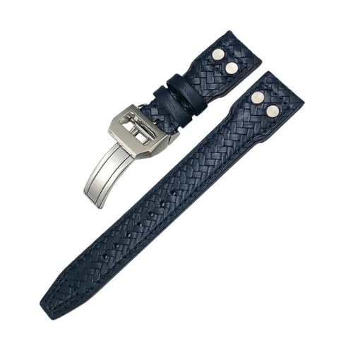 BWBVHRHZY 20mm 21mm 22mm Nietengewebtes Leder-Uhrenarmband passend for IWC Big Pilot Portugieser Pilot IW3777 passend for Seiko-Uhrenarmband(Blue Silver Square,21mm) von BWBVHRHZY