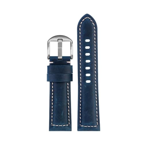 BWBVHRHZY 20mm 22mm 24mm 26mm Vintage Crazy Leder Herrenuhr Gürtel Ersatz Fit for Panerai Fit for M-ido Fit for O-mega Männer Band(Blue sk,24mm) von BWBVHRHZY
