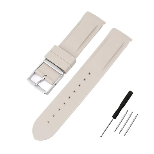 BWBVHRHZY 20mm gebogenes Ende Gummiarmband passend for Omega passend for Moonswatch Herren Damen Sportuhrenarmband passend for Markenuhren(Beige) von BWBVHRHZY