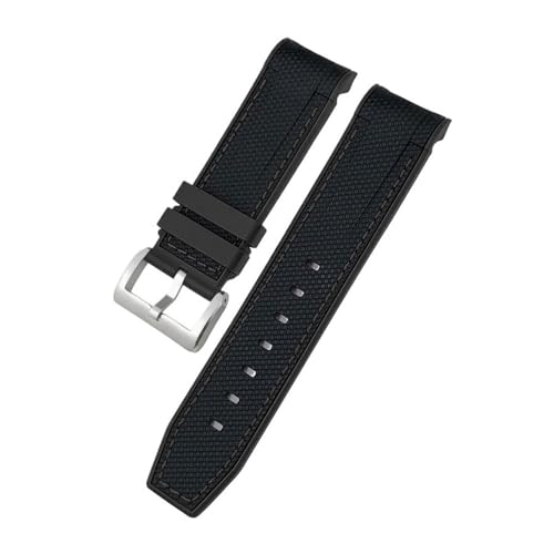 BWBVHRHZY 23mm 22mm gebogenes Ende Silikonkautschuk-Uhrenarmband passend for Tudor Black Bay Bronze Pelagos passend for Longines Conquest HydroConquest L3 Uhrenarmband(Black black-Silver,23mm) von BWBVHRHZY