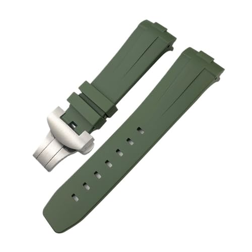BWBVHRHZY 24 mm gebogenes Ende, Gummi-Silikon-Armband, passend for Panerai SUBMERSIBLE PAM441 Sportuhr mit Schnalle(Green,24MM_SILVER BUCKLE) von BWBVHRHZY
