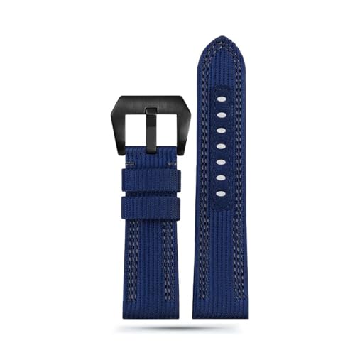 BWBVHRHZY 24mm 26mm Nylon Canvas Leder Uhrenarmband passend for Panerai 00984 985 Luminor Zubehör Armband Schwarz Blau Uhrenarmband(Blue gl bk,26mm) von BWBVHRHZY